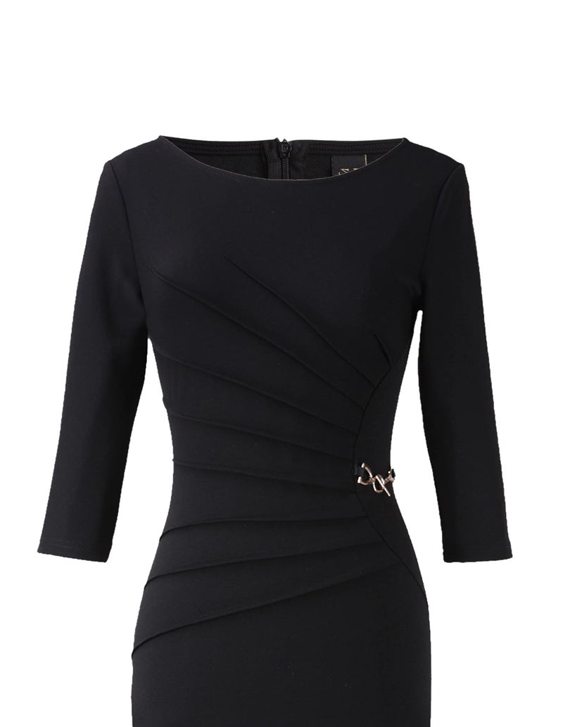 VFSHOW Womens Black Cocktail Party Elegant Ruched Work Business Office Bodycon Pencil Sheath Dress 6563 BLK XL - Image 4